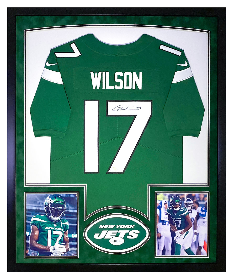 Thumbnail: Garrett Wilson Autographed Jets Custom Framed Jersey w/LED Lights Fanatics