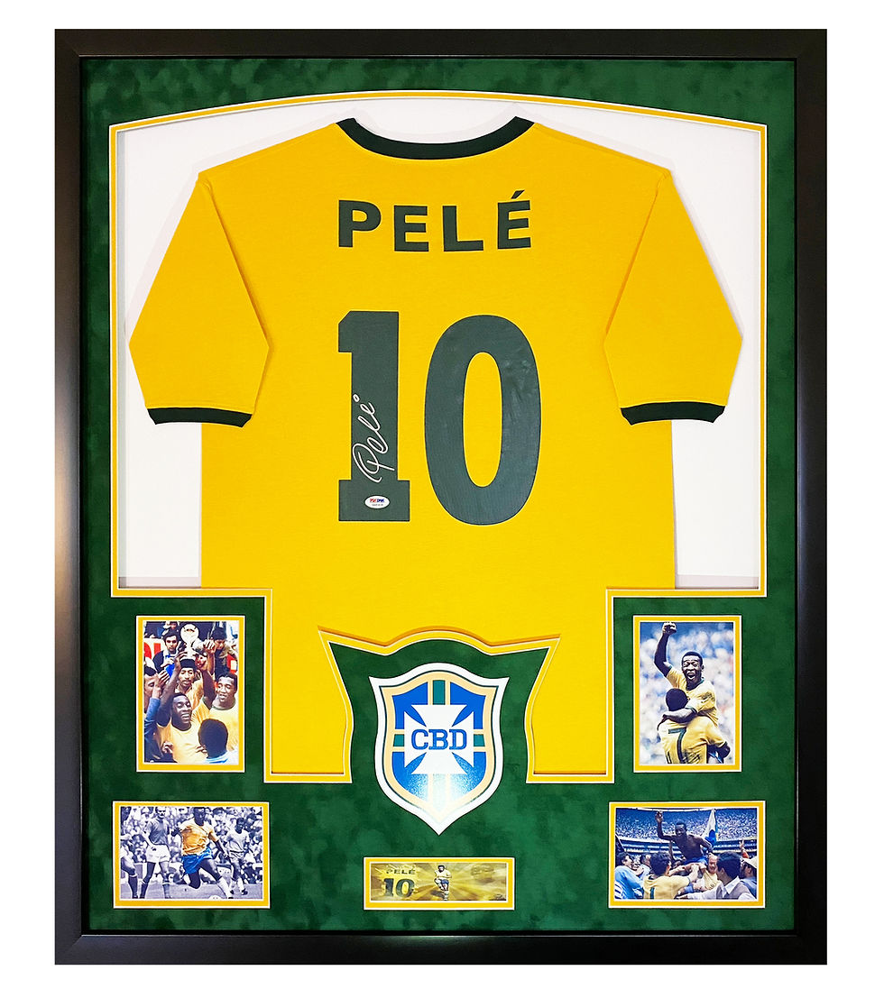 Thumbnail: Pele Autographed Brazil National Team Custom Framed Jersey w/LED Lights