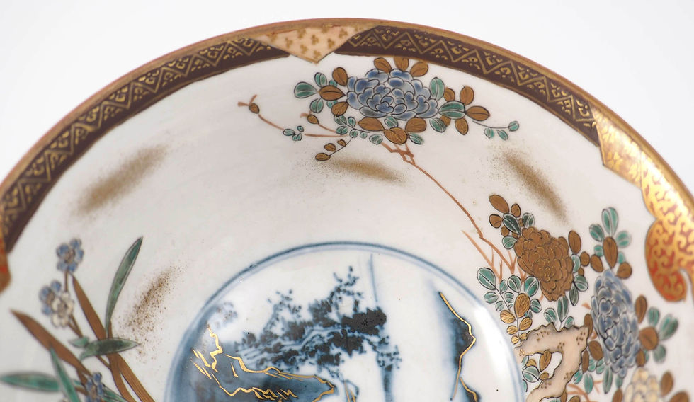 サムネイル： 【SOLD】 九谷　金襴手　時代物　合箱