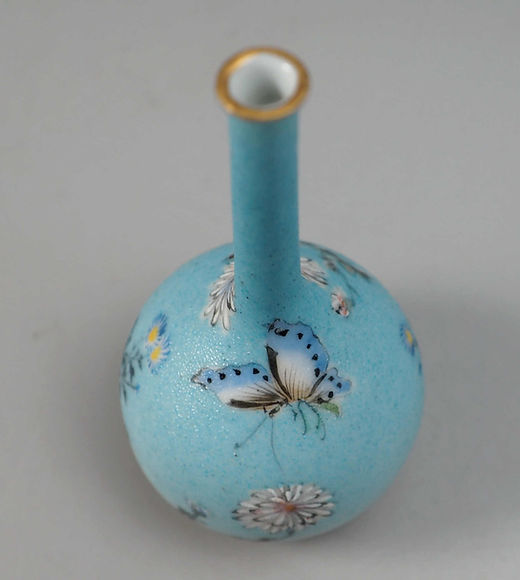 ★美品★ 竹内忠兵衛 花鳥文 花瓶 明治 シャークスキン 特許 石目焼 2点 秘色】竹内忠兵衛 石目焼 花瓶 天球瓶 底部に書き銘「専売特許二