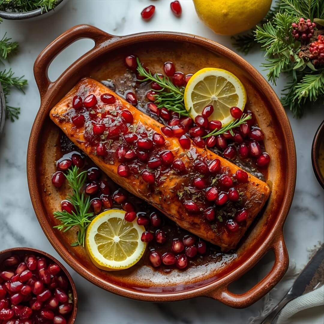 Baked Salmon with Pomegranate Glaze