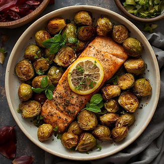 Lemon-herb-salmon-with-roasted-Brussels-sprouts-roasted=-zucchini-and-an-avocado-salad.jpg