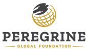 Peregrine global foundation logo, a golden globe with a soaring eagle above it, on top of the words peregrine global foundation