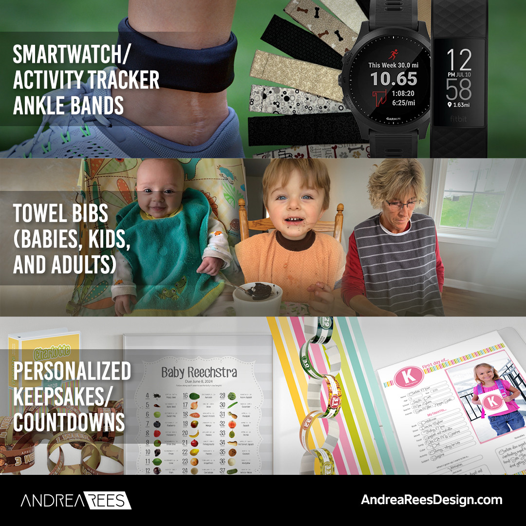 Andrea Rees Design Smartwatch Ankle Bands, Towel Bibs, & Personalized