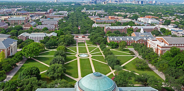 Aerial view of a college campus