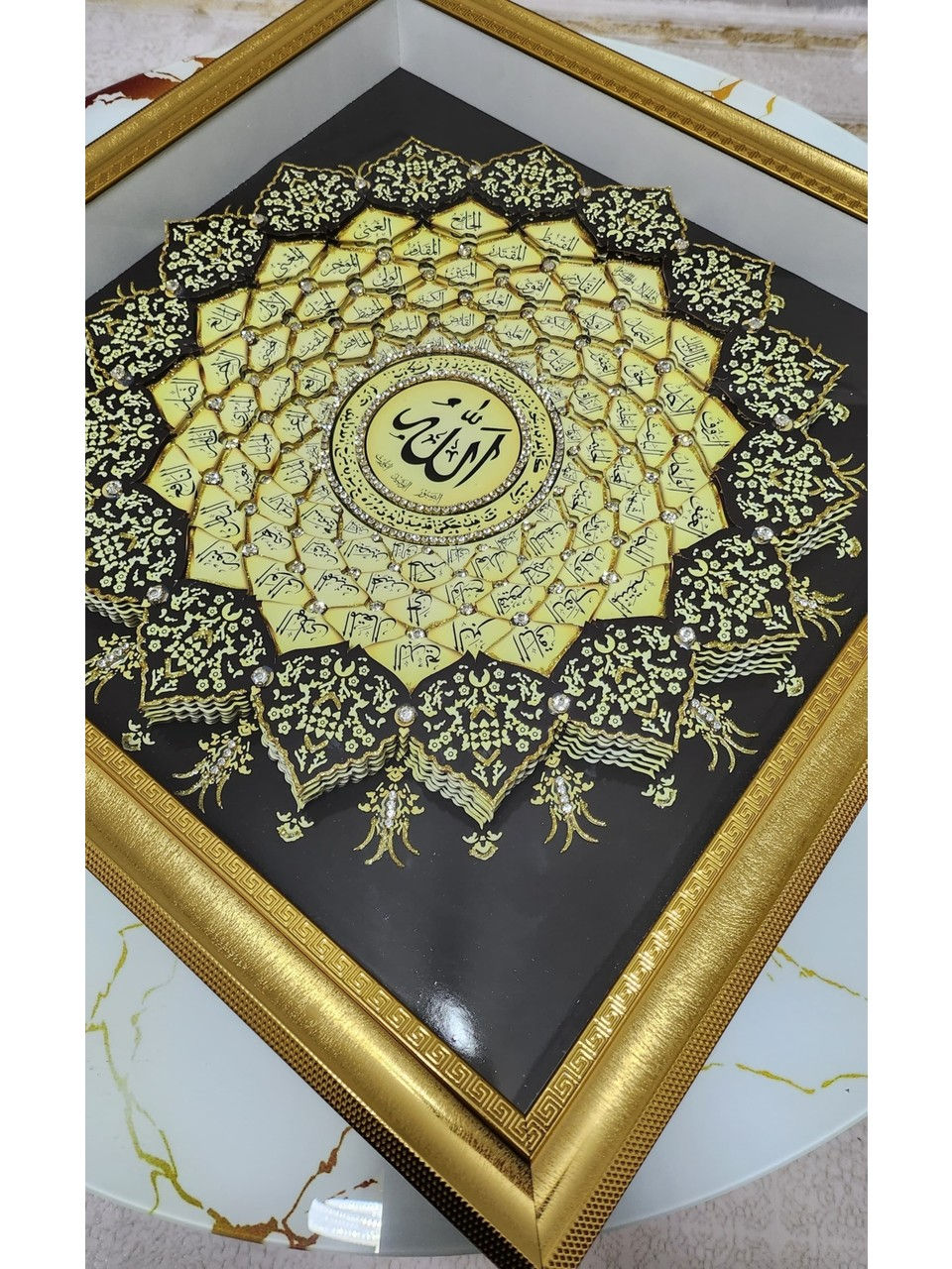 Küçük resim: Esma-ül Hüsna Rölyef Tablo Büyük Boy Gold  60x60