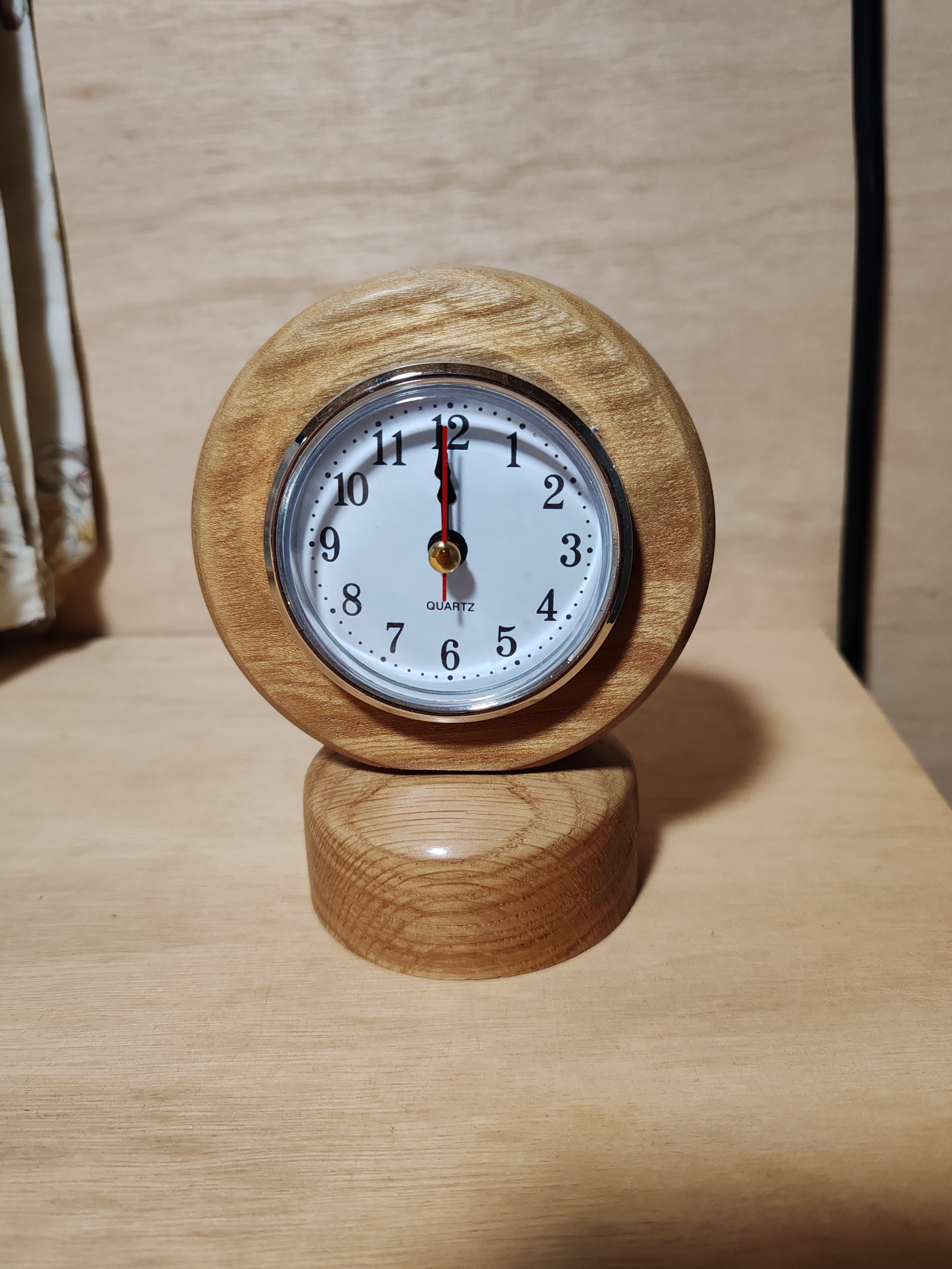 Elm with oak base clock