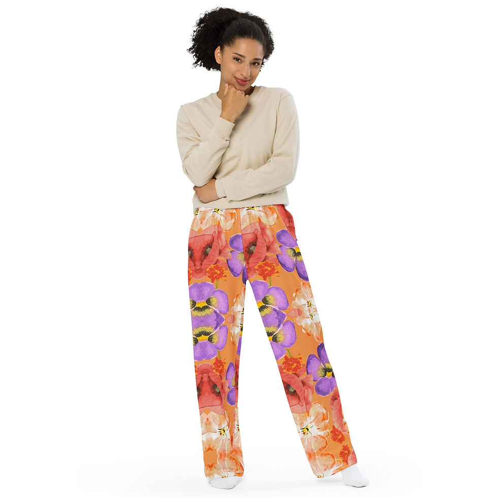 Thumbnail: Floral All-over print unisex wide-leg pants