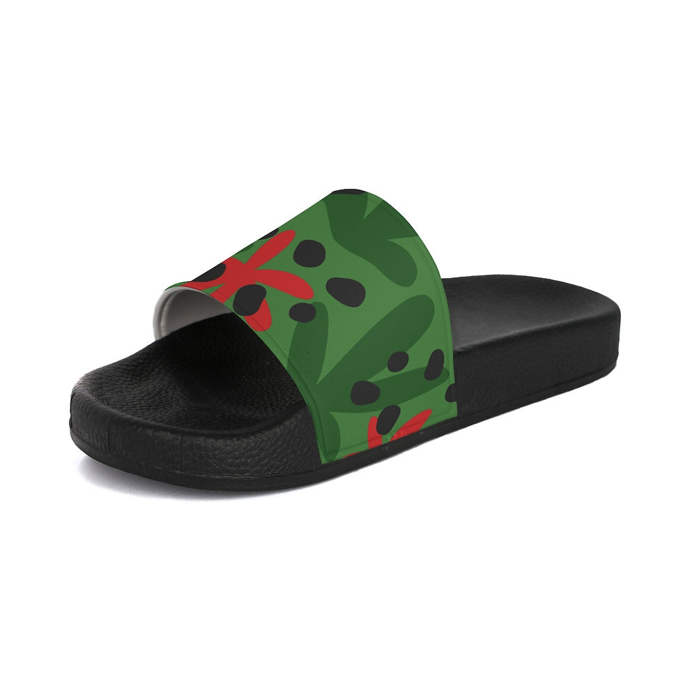 Thumbnail:  Appola Slide Sandals - Green Red and Black Flower Design