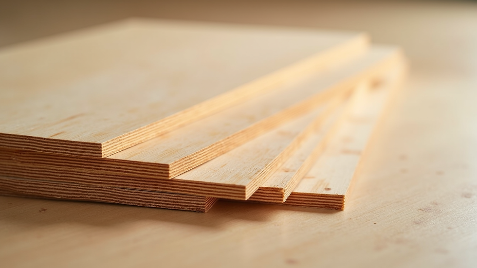 Close-up view of plywood sheets with visible wood grain texture