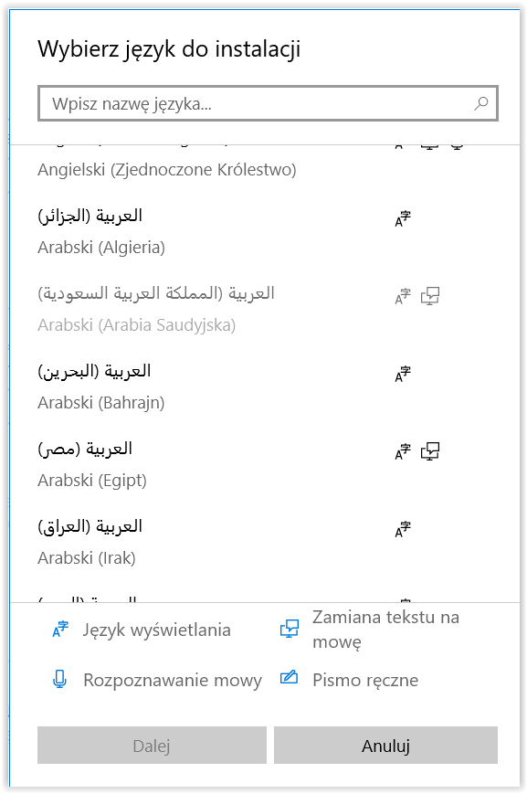 Język arabski - instalacja