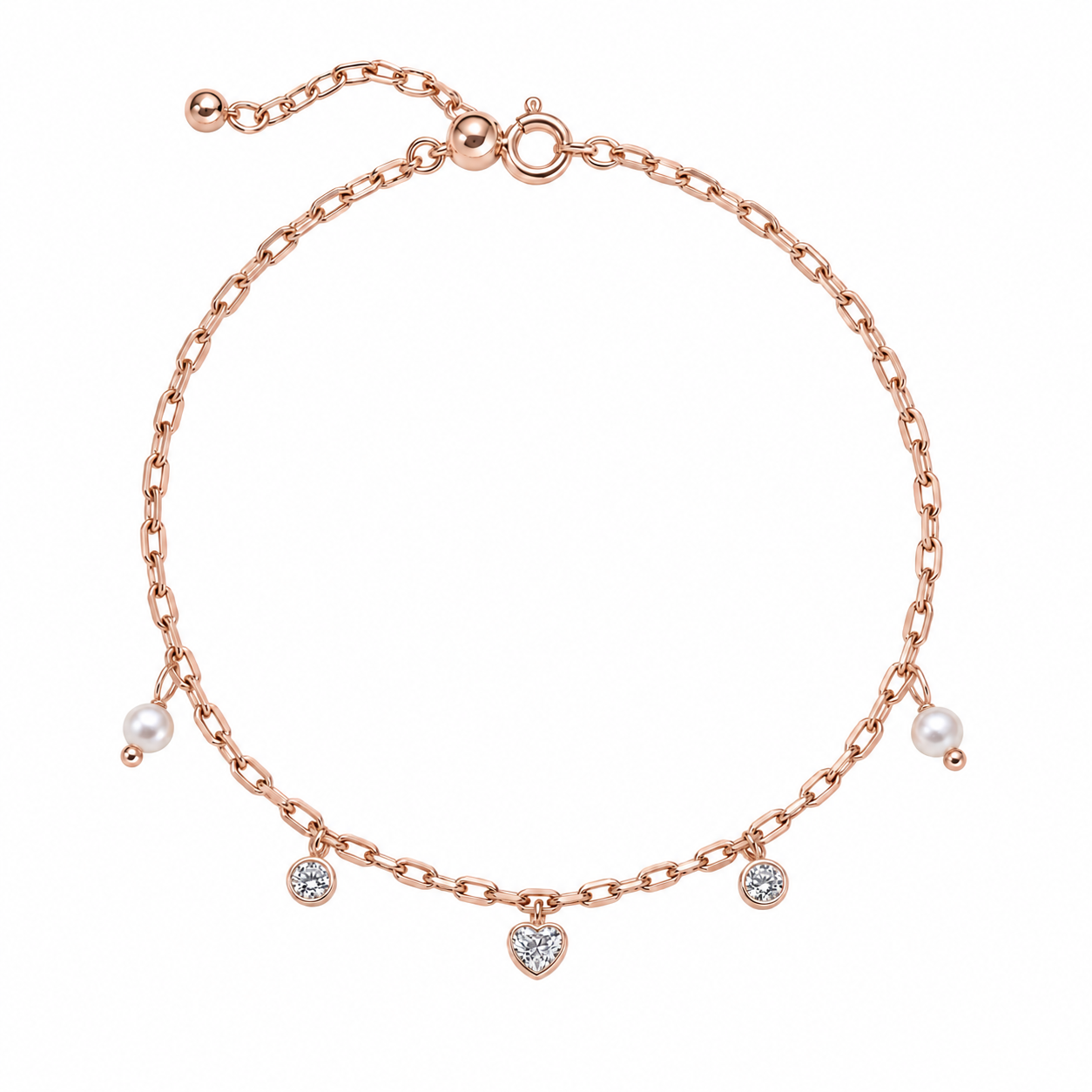 Cœur Lumière Freshwater Pearl & Cubic Zirconia Bracelet — rose gold — full bracelet view