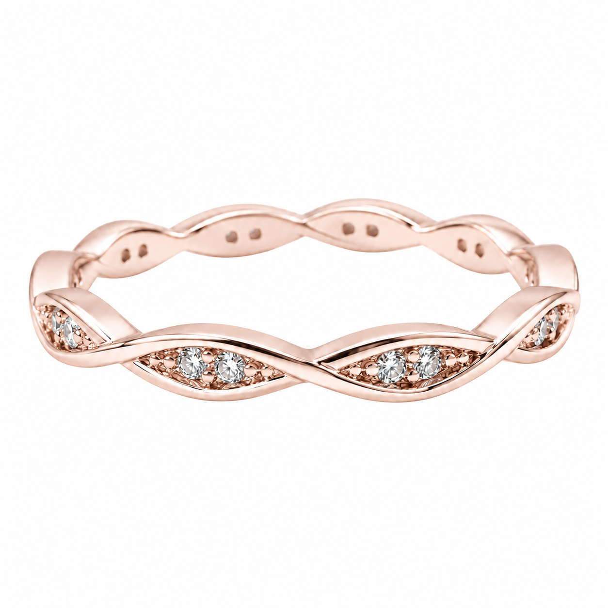 Leaf Twist CZ Eternity Ring in Rose Gold