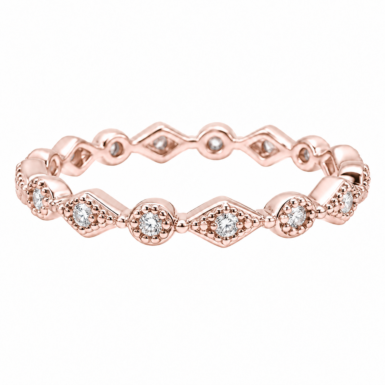 Diamond & Round CZ Band Ring in Rose Gold