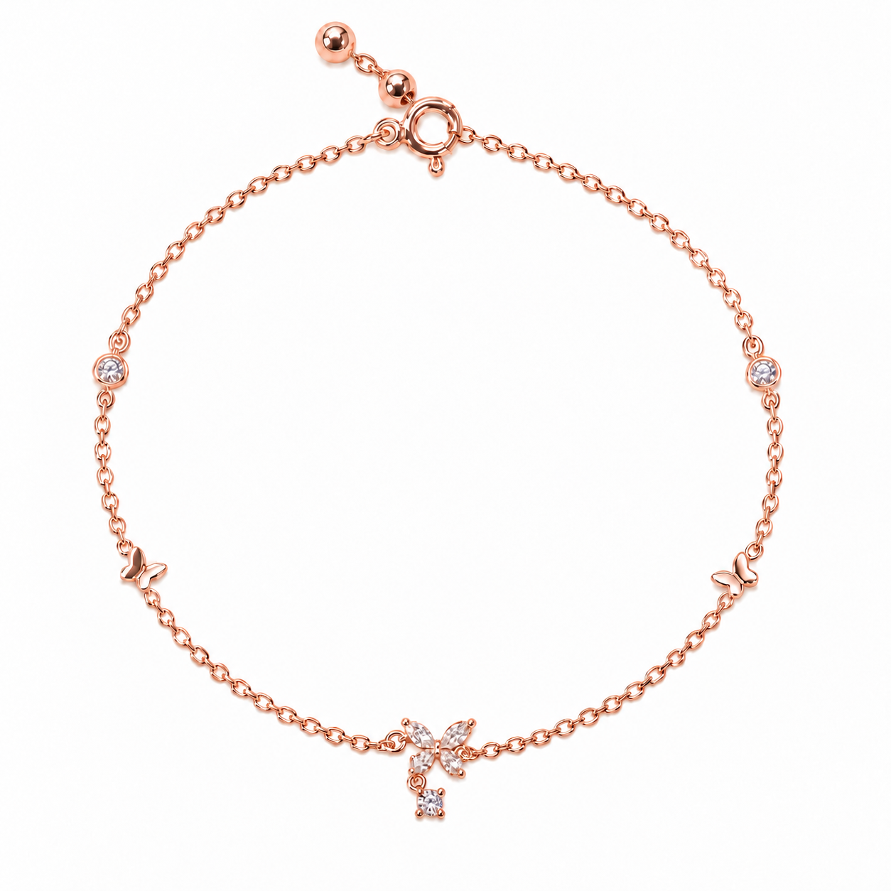 Papillon Drop Cubic Zirconia Bracelet — rose gold — full bracelet view