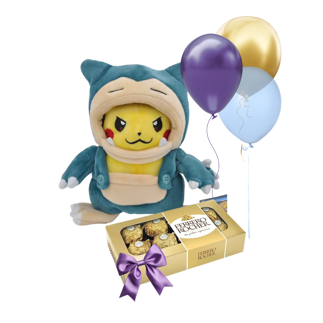 Peluche de pikachu disfrazado de Snorlax