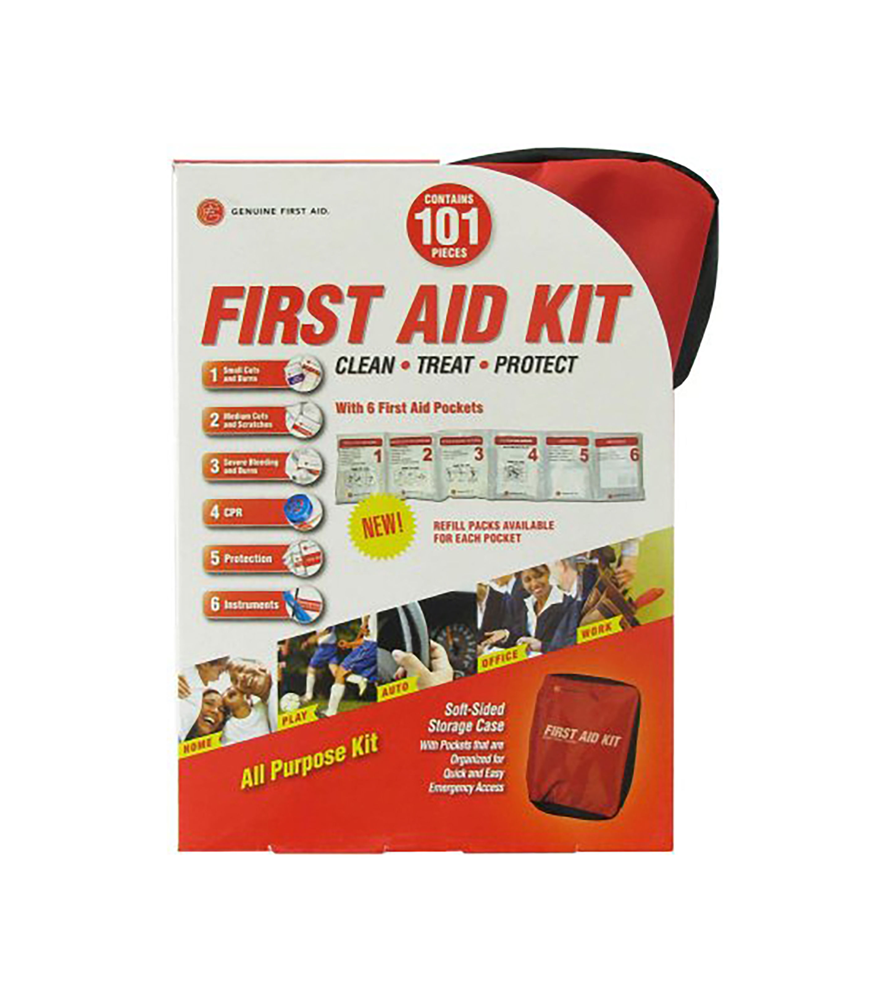 First Aid Kit - 101 Pieces - Red Soft Case