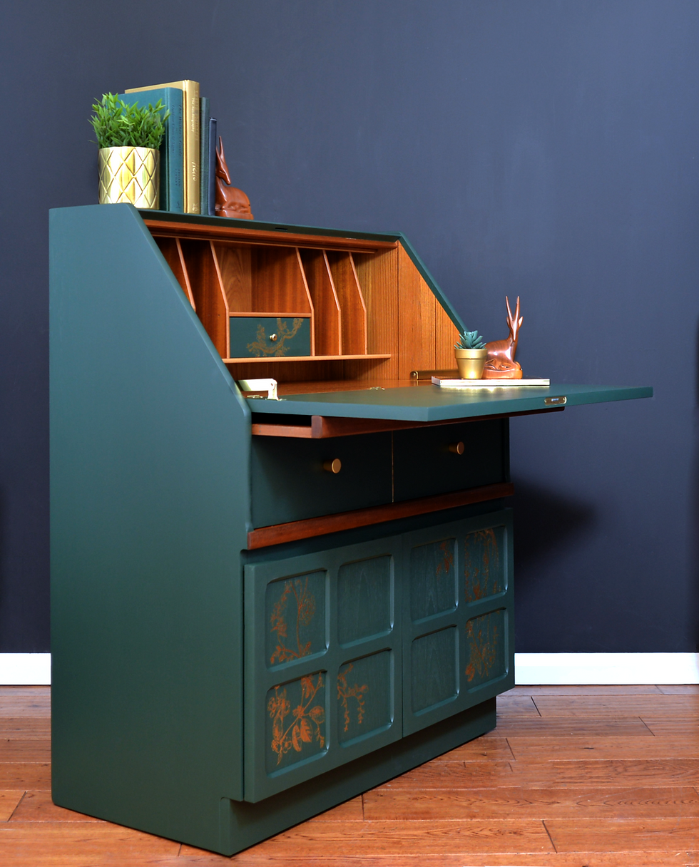 Thumbnail: Green Teak Bureau Writing Desk: Nathan Mid-Century Bureau.