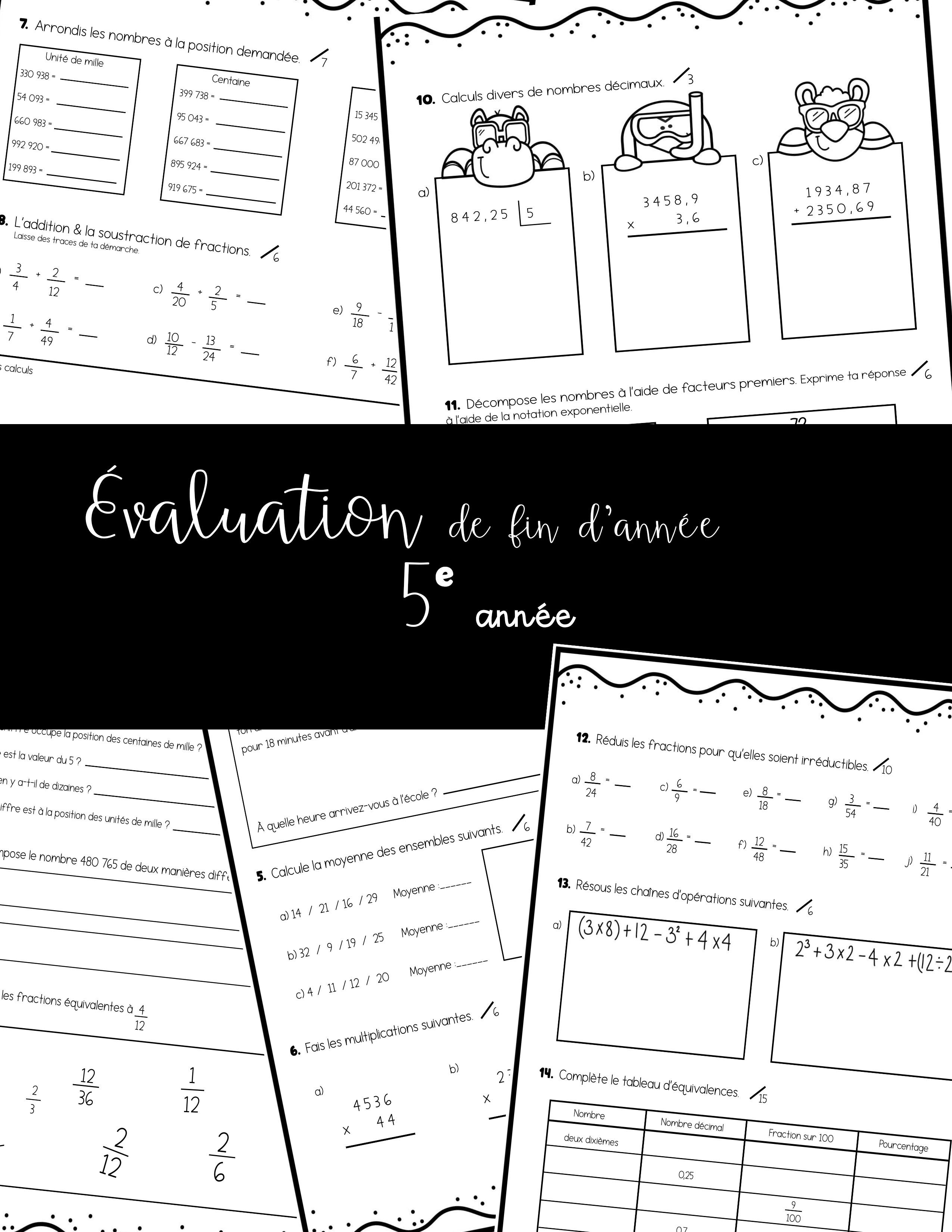 Évaluation mathématiques - 5e année