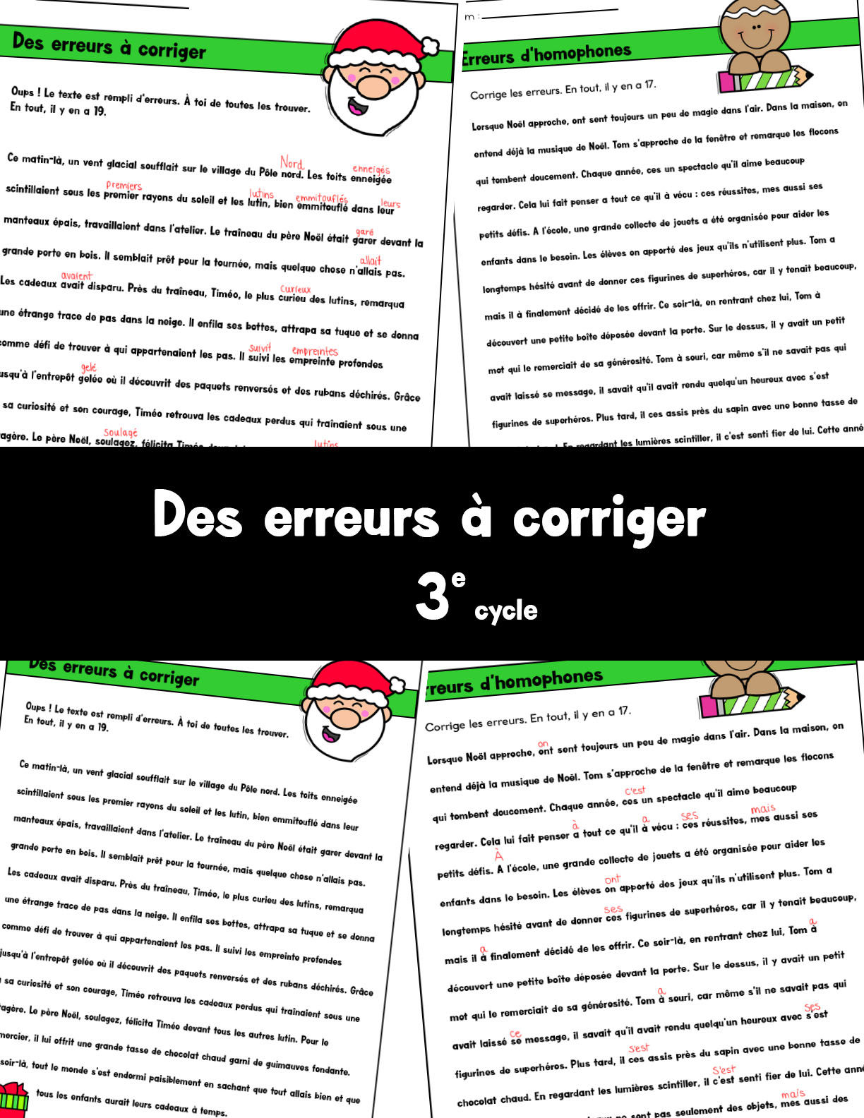 Des erreurs à corriger - Noël 3e cycle