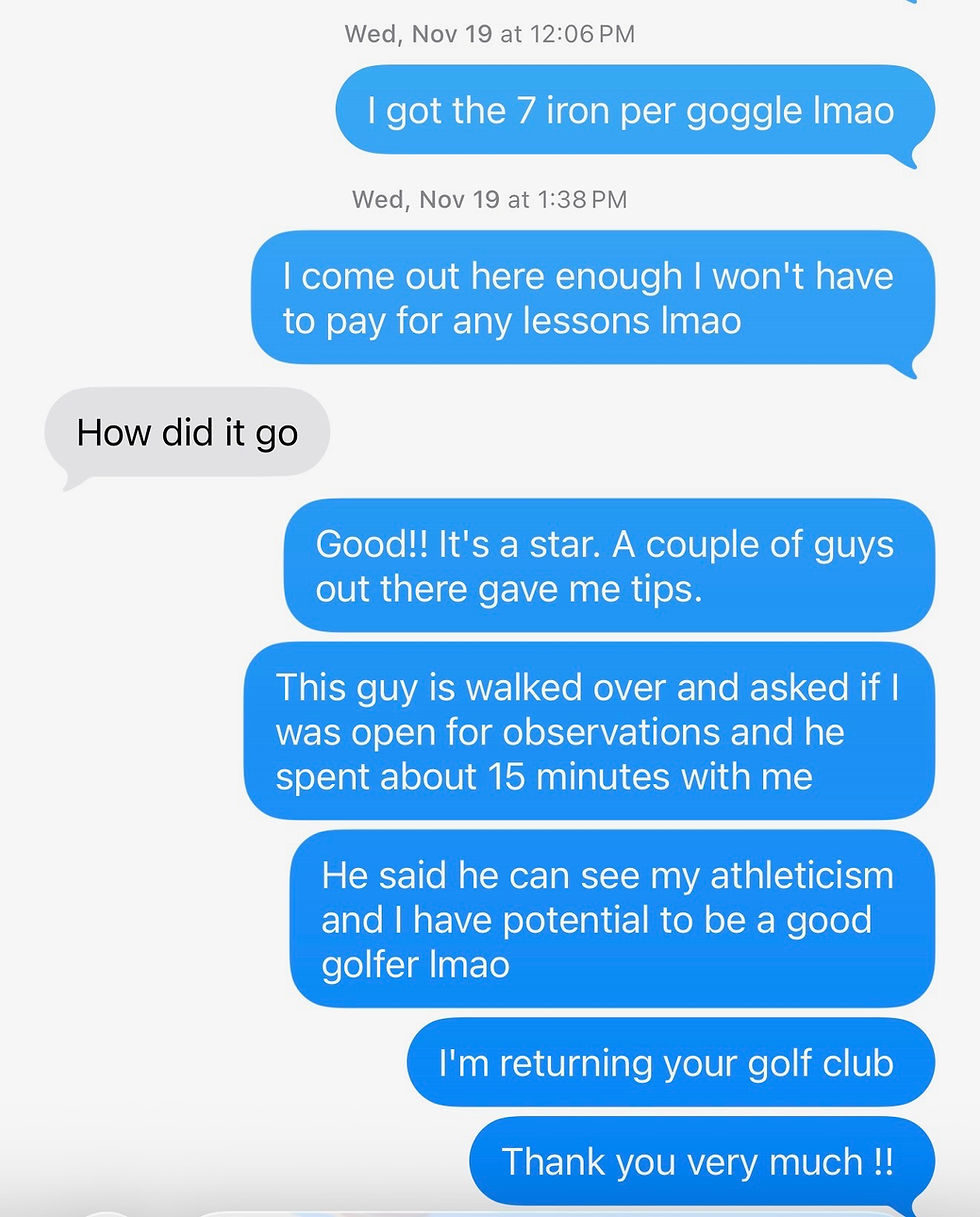 text message conversation with friend borrowing golf club.