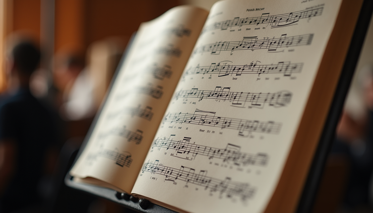 Close-up view of violin sheet music on a music stand