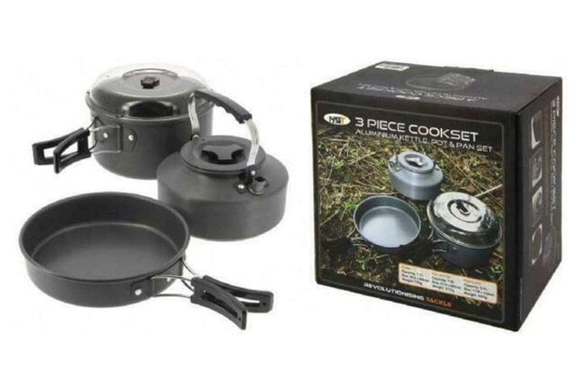 3 Piece Compact Gun Metal Aluminium Kettle Frying Pan and Pot Set