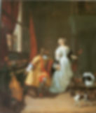 Elegant couple with musical instruments in an interior by Jan Verkolje c. 1674