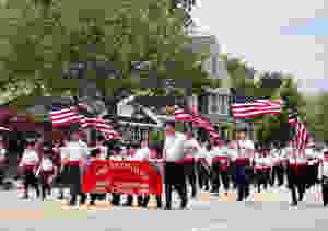 The Patriots West Suburban Home School Band in the Swedish Days Parade in Geneva, IL 23 June, 2019