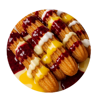 Churros drizzled in summer berries, custard and cream.png