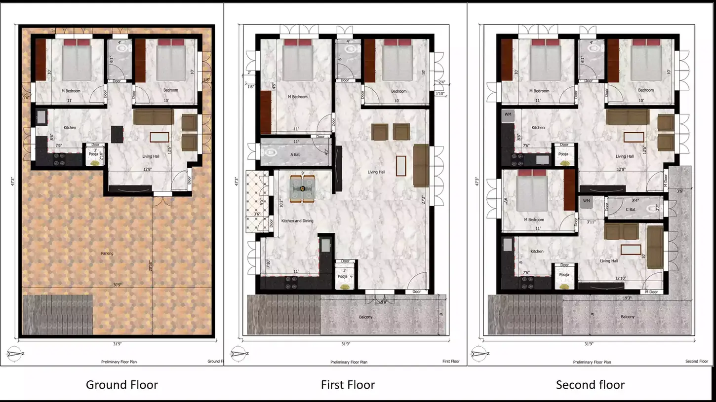 31 by 47 Feet 2BHK House Plan with 1BHK and 2BHK 2 Portion House Plan