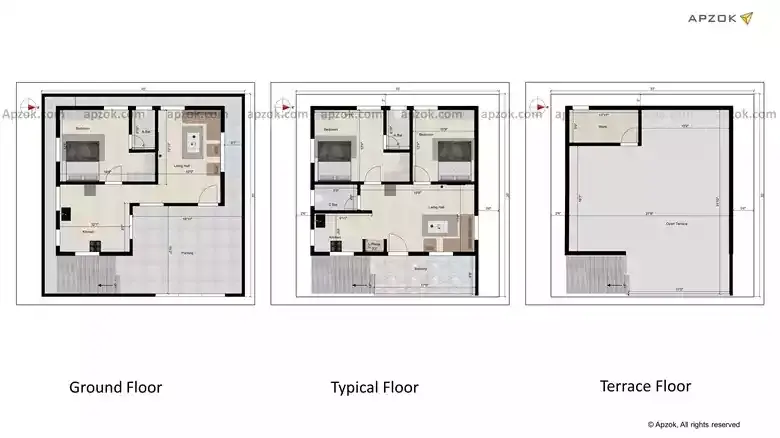 30x35 2BHK Residential House Plan East | RK0027