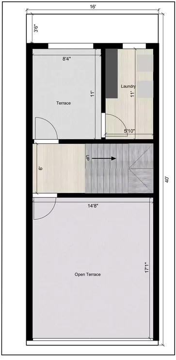 16 * 40 duplex house plan north facing 3rd Floor