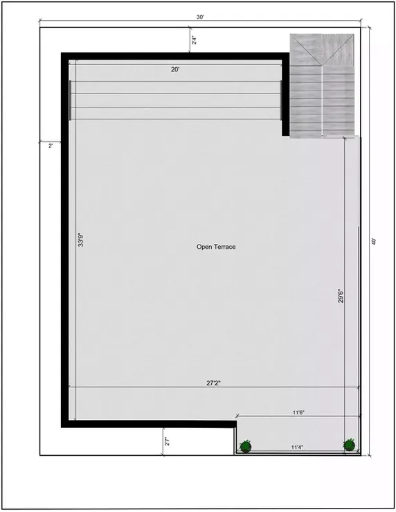 30 * 40 2bhk house plan east facing of the Residential building size Terrace Floor Plan