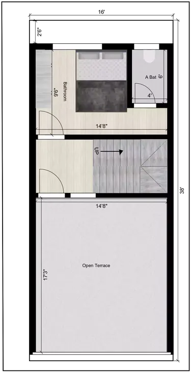16 x 38 house design plan 3 bedroom duplex design With G+2 floor Terrace Floor Plan