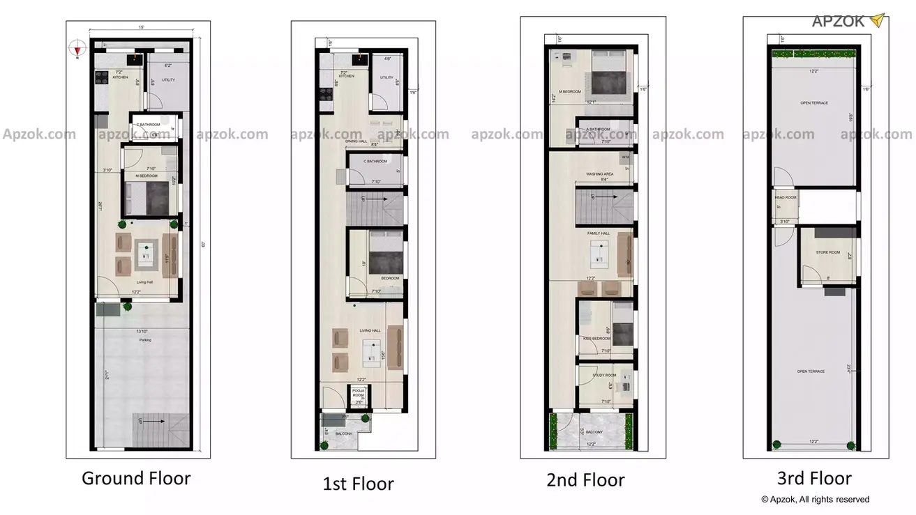 15 x 60 north facing house plans 3bhk duplex with 1bhk rent