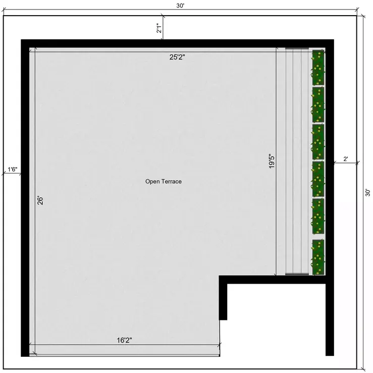 30’x 30’ feet and facing in North direction with G+3 floor Terrace Floor Plan