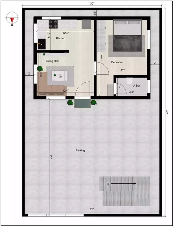 House plans for 30 x 45 north facing a residential unit Ground Floor Plan