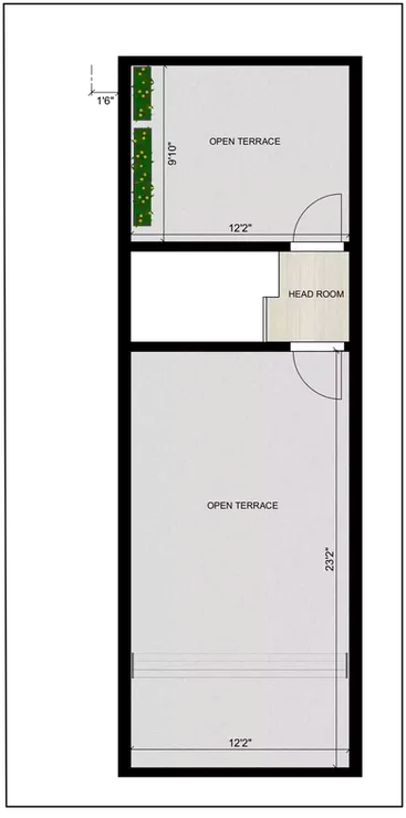 15 * 40 house plan 2 bedroom of the Residential Building Terrace Floor