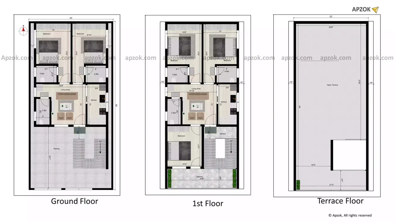 25 50 house plan south facing 3bhk with 2bhk rent