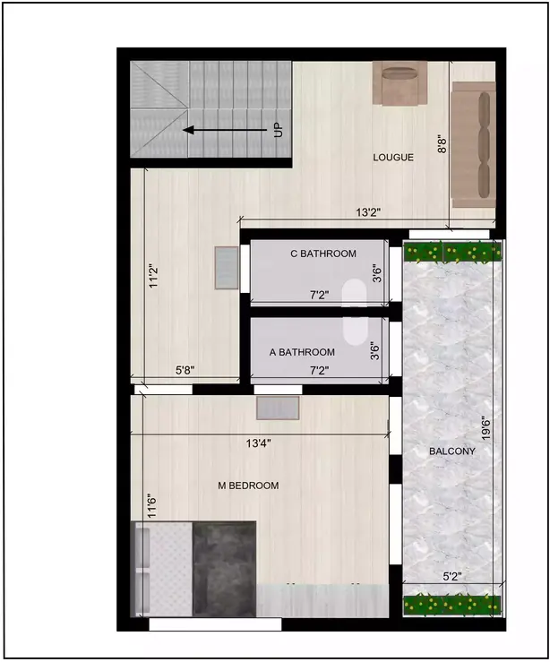 20 30 house plan 3 bedroom plot and unfolds over G+4 floors 1st Floor