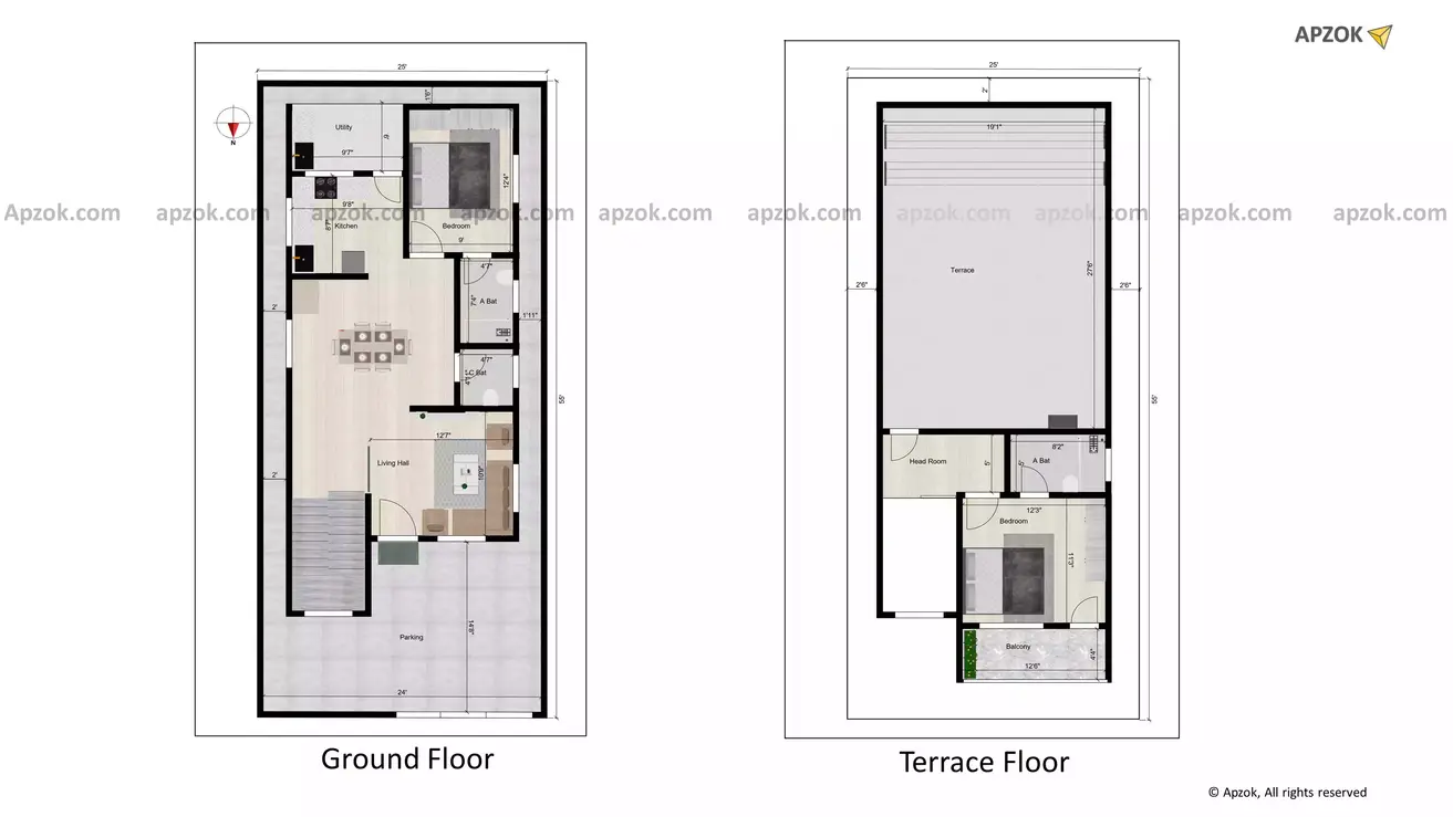 25 55 house plan north facing