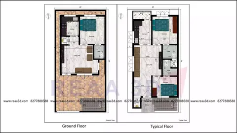 20 by 40 Feet 2BHK Rental typical Floor Plan