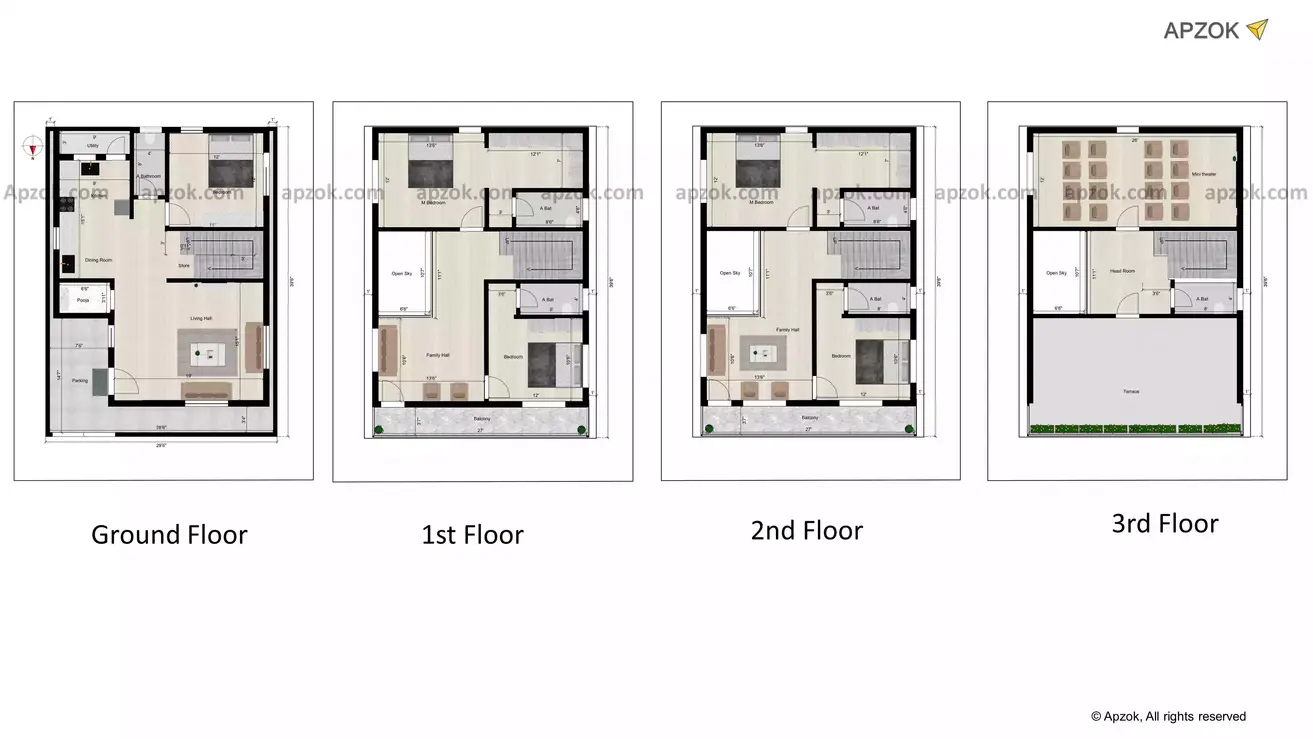 29’6 39’6 home design north facing plan of the Residential building