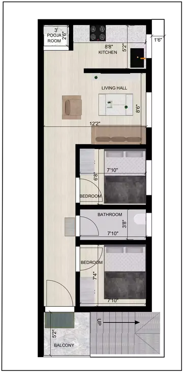 15 40 house plan west facing 2bhk typical floor 2nd Floor