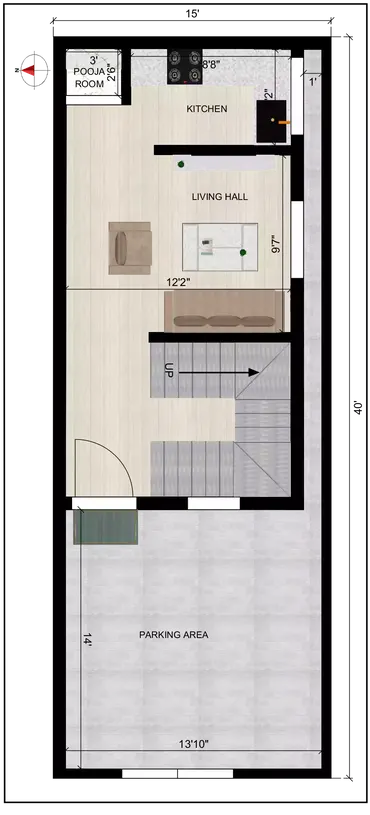 15 * 40 house design duplex plan of the Residential Building Ground Floor