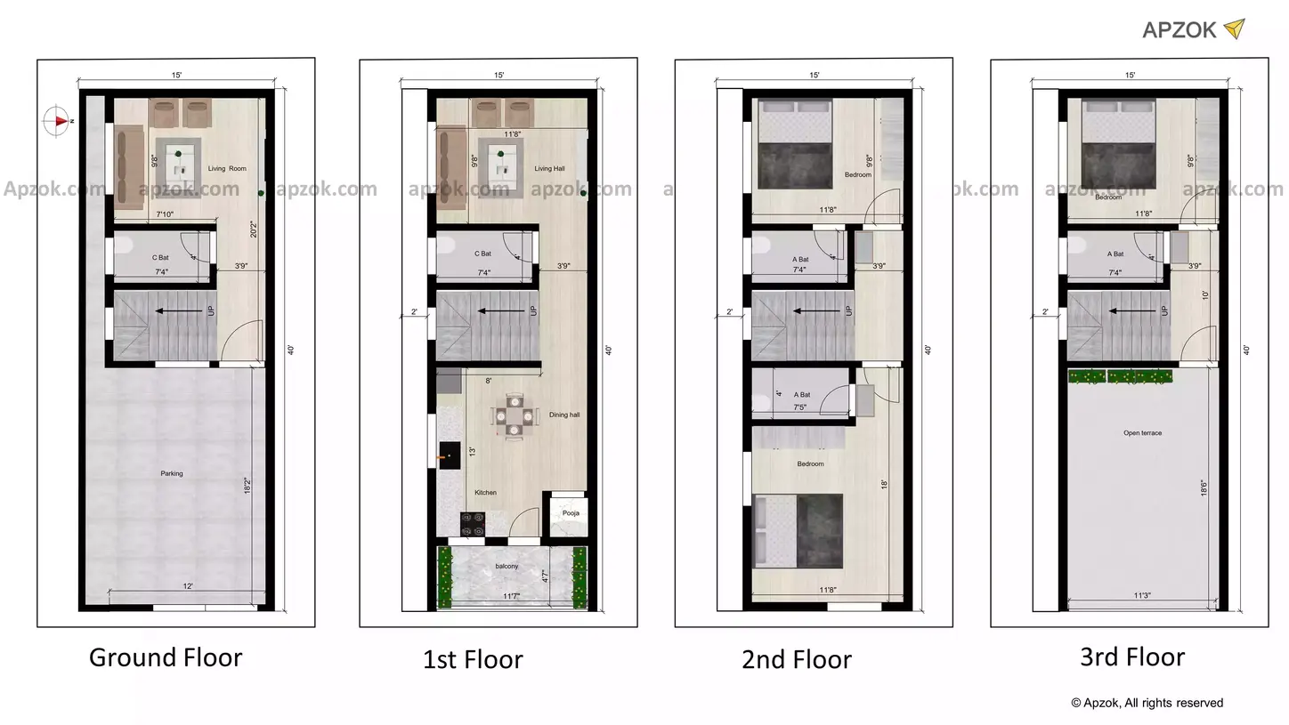 15 40 duplex house plan of the Residential building