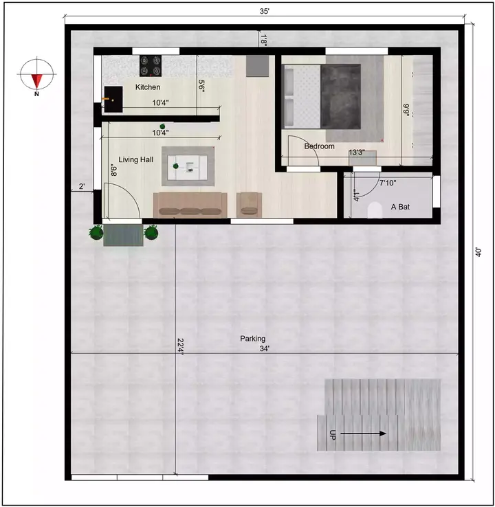 35 40 prospected house design north facing and including parking provides dimensions Ground Floor Plan
