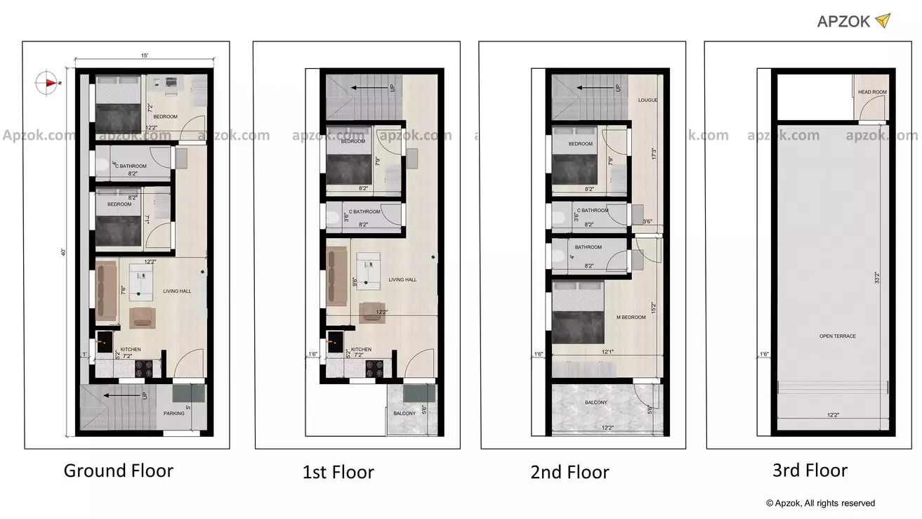 15 * 40 home design 3bhk duplex with 2bhk ground floor for rent plan