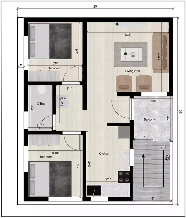 25 x 30 home design plan of the Residential building size 2nd Floor